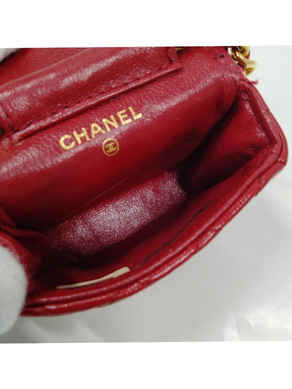 Authentic Chanel Mini Classic Flap Coin Purse Red Quilted Lambskin Chain Bag - Picture 10 of 14